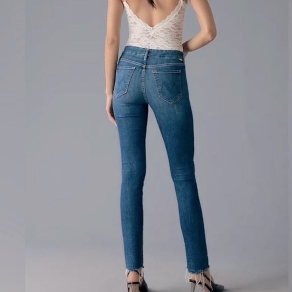 Mother Denim The Looker Ankle Fray Jeans in medium blue Mid Rise Skinny - Picture 6 of 12